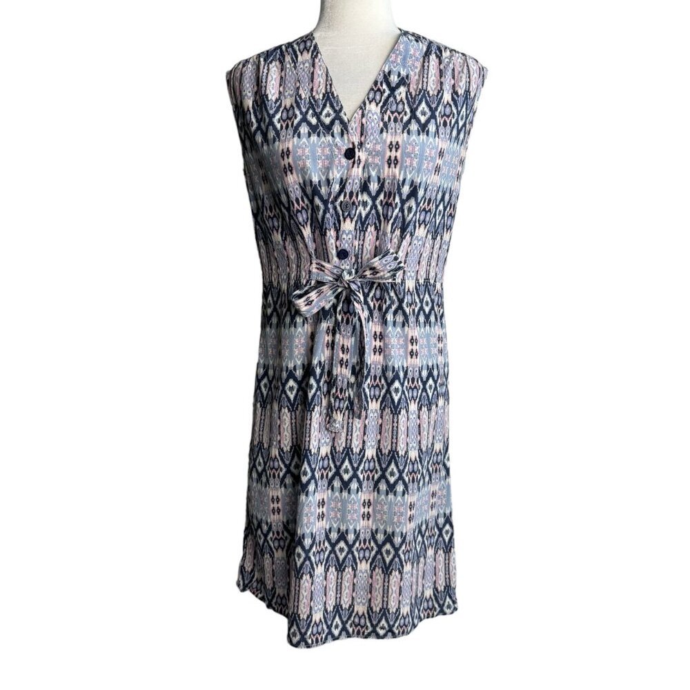 Tucker Sleeveless Shirt Dress Cinched Waist Partial Button Front SILK Women's Sm
